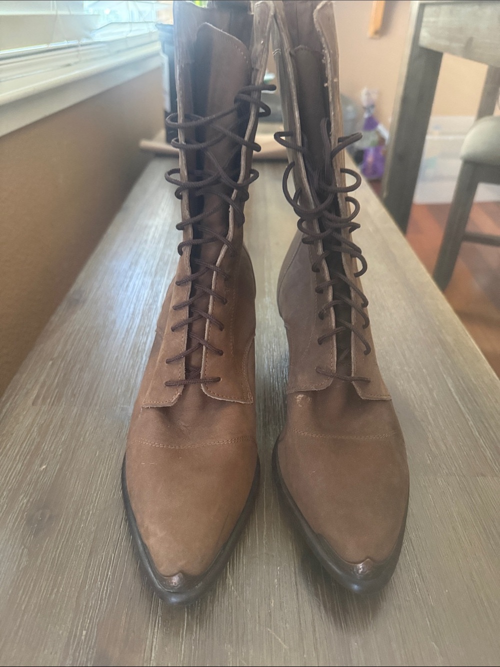Vintage Women’s Retro Victorian Brown Suede Lace-Up Dress Boots
